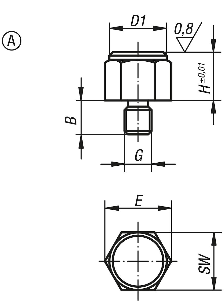 Kipp K0298.1101 POSITIONSFUSS FORM A, D=M8, L1=10 - K0298-A Positionsfuesse mit Aussengewinde Form A - Massblatt