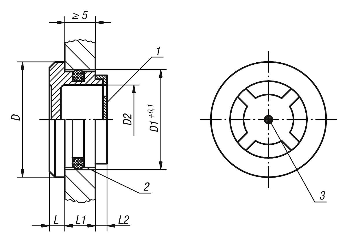 Norelem 28006-4238 EINPRESS ÖLSCHAUGLAS, D=42, D1=38 - NLM 28006 Einpress OElschauglaeser - Massblatt