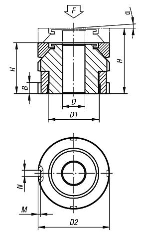 Leschhorn 12202.B-22,0x70 Nivellierelemente niedrig, d1= 22,0, d2= 70, l1=50 Hub 10 mm, Tragfähigkeit 210,0 KN, für Schraube M20, ohne Kontermutter - 12202 Nivellierfuesse niedrig -TZ