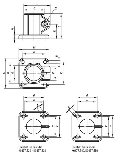 Kipp K0477.512 FUSSKLEMMSTÜCK ALUMINIUMGUSS, FORM A, A=12 - KIPP K0477 Fussklemmstuecke - Aluminium