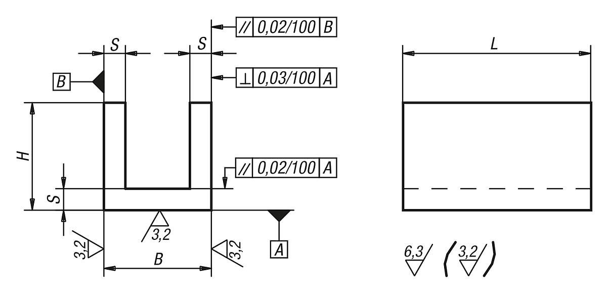 Norelem 01680-08X300 U PROFIL GG, B=200, H=200, L=300 - NLM 01680 U Profile allseitig bearbeitet Grauguss und Aluminium - Massblatt