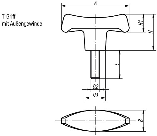 Norelem 06650-27006X18 T GRIFF  A=70  M6X18 - Norelem 06650-AG T Griffe - Aussengewinde