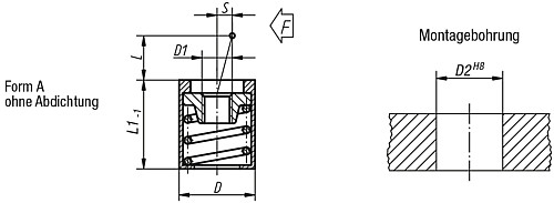 Kipp K0370.31054 FEDERNDES SEITENDRUCKSTÜCK FORM A, OHNE DRUCKBOLZEN, D=10, D - KIPP K0370-A Federnde Seitendruckstuecke ohne Druck