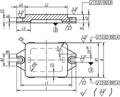 Norelem 01180-04 GRUNDPLATTE MIT FLANSCH GG, L=395, B=256 - Norelem 01180 Grundplatten mit Flansch Grauguss