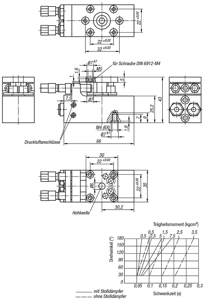 Norelem 20060-014 DREHMODUL PNEUMATISCH GR.4, - NLM 20060 Drehmodul pneumatisch - Massblatt