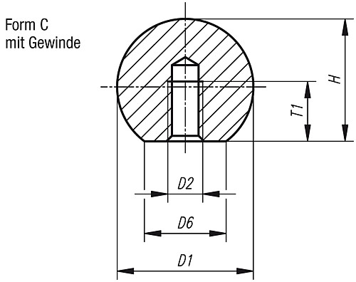 Kipp K0650.116042 KUGELKNOPF D1=16  M4, FORM C, ALU, POLIERT - KIPP K0650-C Kugelknoepfe DIN 319 Form C