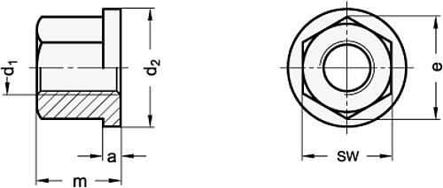 DIN 6331-M8 SECHSKANTMUTTER M.BUND - DIN 6331 Sechskantmuttern mit Bund-Skizze