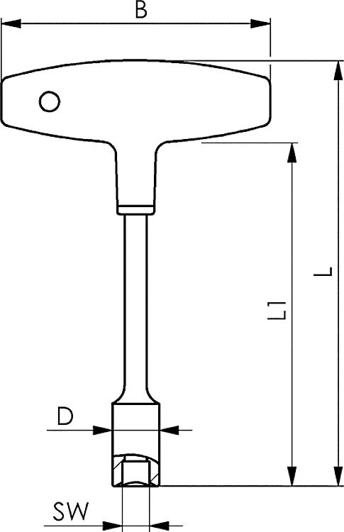 AMF 914Q- 8 Vierkant-Aufsteckschlüssel mit Quergriff, SW: 8, D: 16, L: 155 - LE 914Q 8 Vierkant-Aufsteckschluessel mit Quergriff-Skizze