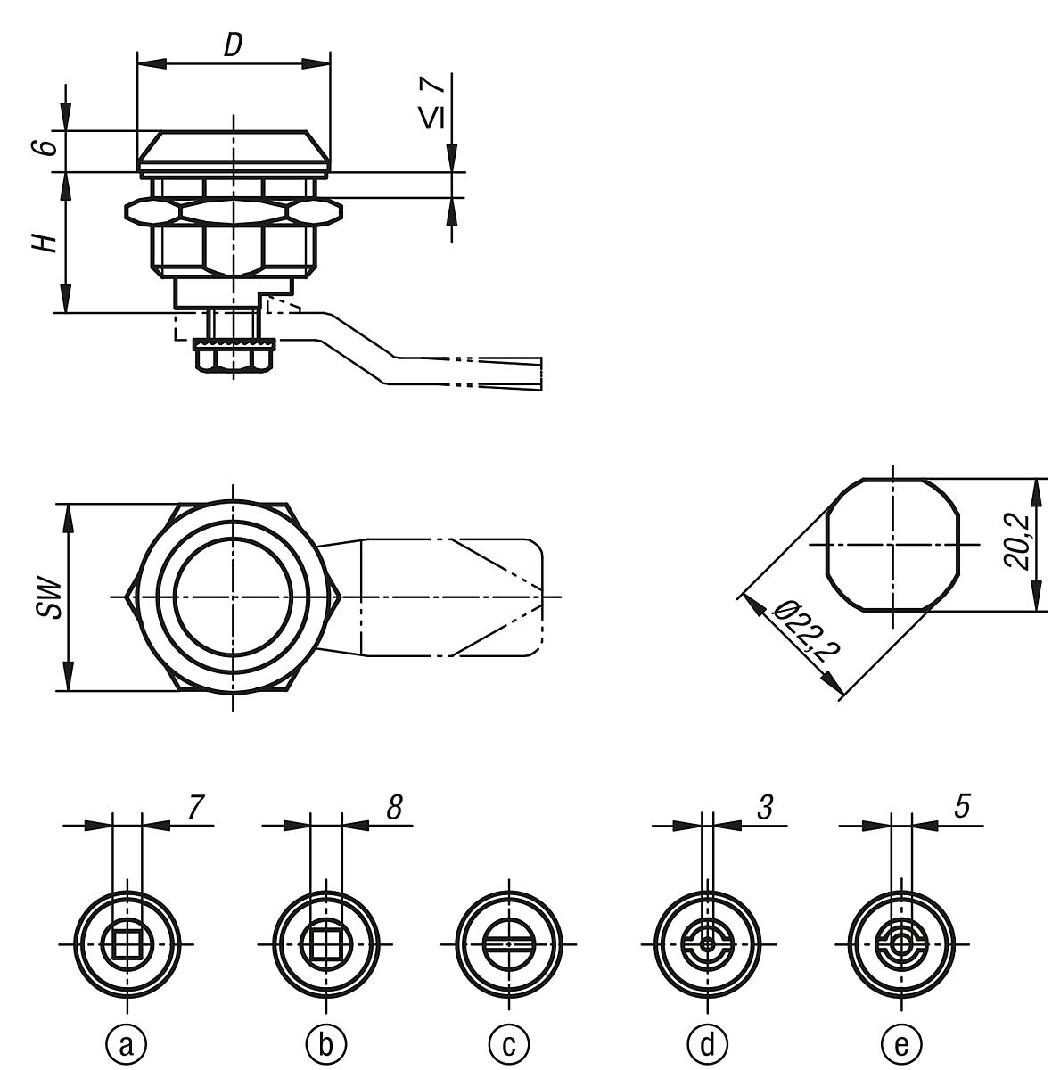 Kipp K0522.43185 DREHRIEGEL MIT DOPPELBART 3MM, H=18,5, D=28, KUNSTSTOFF - K0522 Drehriegel - Massblatt