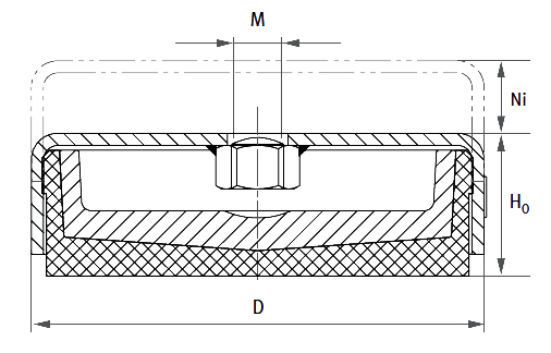 EFFBE 160 M16 Lagerungselemente, D= 166, H= 59, Schraube M16,x1,5x120 mm;  Belastung 36,0 kN - Maßblatt