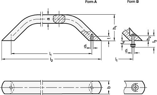 Ganter 428-AL-36-300-B-SR Maschinengriffe, Aluminium - GN 428 Maschinengriffe - Aluminium-Abbildung