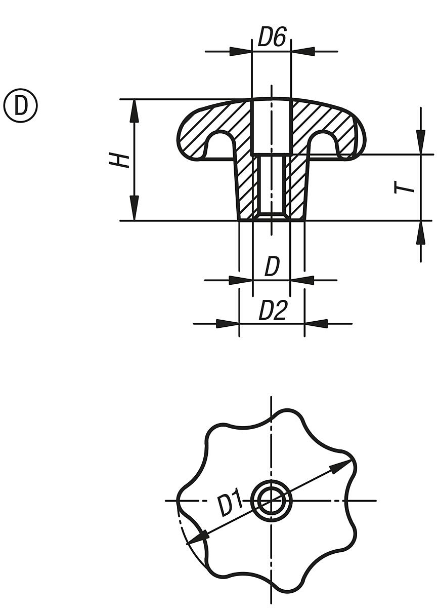 Norelem 06192-480162 STERNGRIFF FORM D, D1=80, D5=M16, ALU, POLIERT - NLM 06192-D Sterngriffe aehnlich DIN 6336 aus Aluminium - Form D - Massblatt