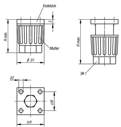 Norelem 27841-3004 GER TEFUSS, HÖHENVERSTELLBAR - Norelem 27841 Geraetefuesse hoehenverstellbar