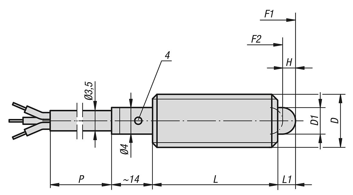 Kipp K0656.5082 FEDERNDES DRUCKSTÜCK  M8, MIT ENDLAGENABFRAGE SCHLIESSER - K0656 Federnde Druckstuecke mit Endlagenabfrage - Massblatt
