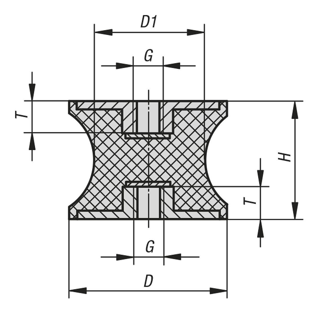 Norelem 26105-01501557 GUMMI METALL PUFFER TYP CT, D=15, H=15 - NLM 26105 Gummi Metall Puffer Typ CT tailliert - Massblatt