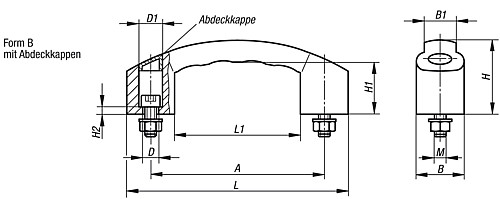Kipp K0192.212008 BOGENGRIFF FORM B, A=120, M8X30, MIT ABDECKKAPPEN - KIPP K0192-B Bogengriffe - Form B