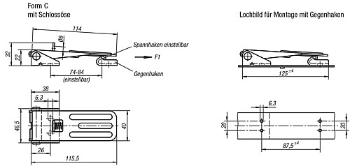 Kipp K0049.3631161 SPANNVERSCHLUSS EINSTELLBAR, FORM C, STAHL - KIPP K0049-SVC Spannverschluesse einstellbar Anschr