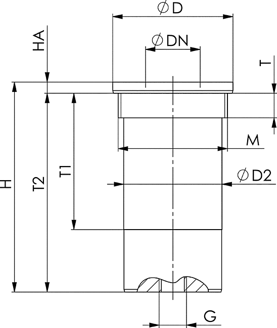 AMF 6203SP140 Einbau-Spannmodul, pneumatisch Einschraubversion, Größe SP140, Haltekraft 500N - AMF 6203SP Einbau-Spannmodul - Einschraubversion-Skizze