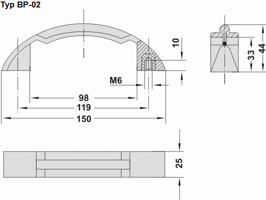 Norelem 06909-11406 NOVO.GRIP BRÜCKENGRIFF A=114, D=6,5, THERMOPLAST - NLM 06909 Brueckengriff - Zeichnung Typ BP-02