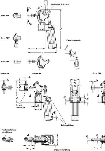 Ganter 962-220-APV-M Schnellspanner, pneumatisch, schwere Ausführung  Longlife , mit Magnetkolben - GN 962 Schnellspanner - pneumatisch - schwere Ausfuehrung Longlife - mit Magnetkolben-Abbildung