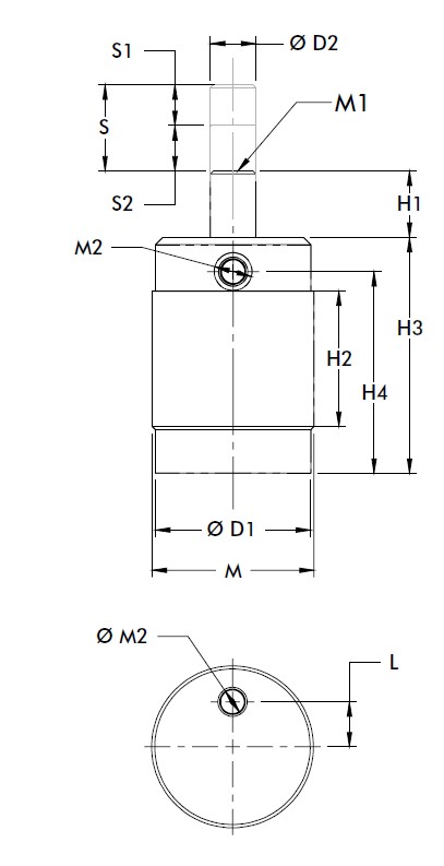 DESTACO 035-125-190 Pneumatischer Schwenkspanner (Zugspanner), mit Außengewinde, Kolben 25mm, rechtsschwenkend (RH) - DESTACO 035- 1 Serie Pneumatische Schwenk- Zugspanner mit Aussengewindebefestigung-Skizze