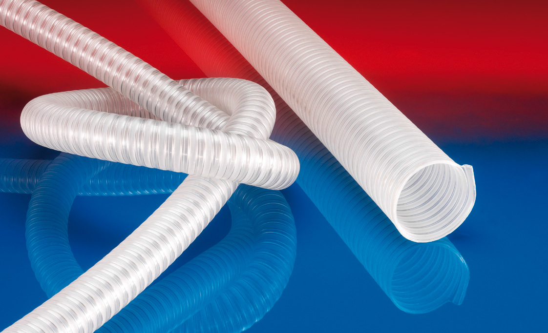 Norres 382-0032-1014-10 Antistatischer Lebensmittelschlauch und Pharmaschlauch, superschwer, innen und außen glatt, Edelstahldraht (INOX), Innen-Ø 32 mm, Aussen-Ø 40 mm, Biegeradius 144 mm - Norres 382 - BARDUC PUR-INOX 382 FOOD-AS -XHD-