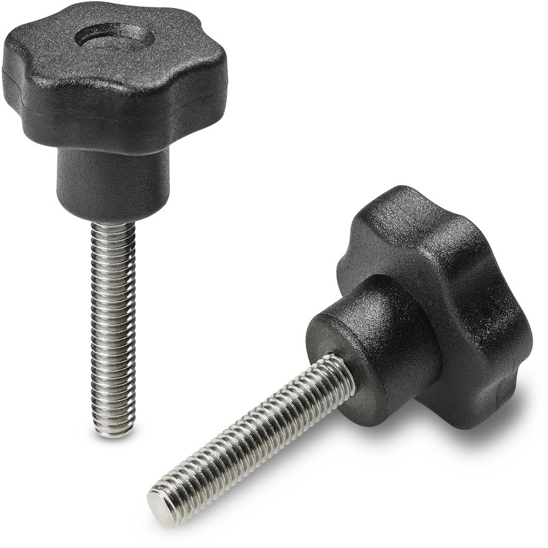 Leschhorn F178-CIN Sterngriffschrauben  D 60; d 24; Gewinde d1 M10X30; Kunststoff PA, schwarz, Schraube Edelstahl 1.4301 (AISI 304) - LE F178 CIN Sterngriffschrauben - Edelstahl-EcoLine-Abbildung