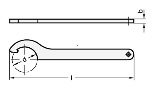 Ganter 1810-A16-20 Hakenschlüssel, Stahl, DIN 1810 - DIN 1810 Hakenschluessel - Stahl-Skizze