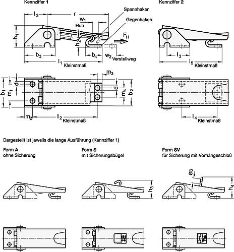 Leschhorn 0025-010 SPANNVERSCHLUSS mit Schraubverstellung M8, 25-010 gelocht, verzinkt - GN 831 Spannverschluesse - Stahl - Edelstahl - Abbildung