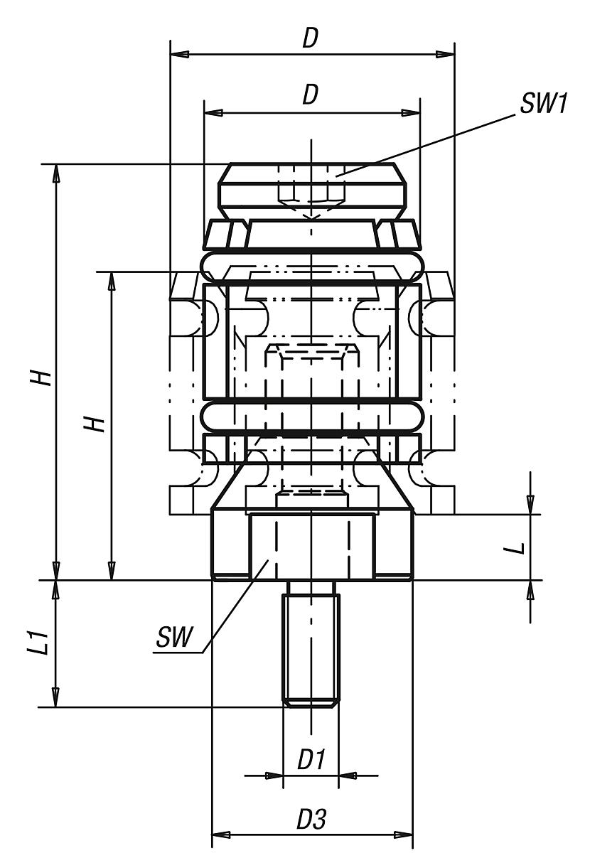 Norelem 03165-061215 ZENTRIERSPANNER, SPANNBEREICH 12MM 15MM - NLM 03165-AG Zentrierspanner mit Aussengewinde - Massblatt