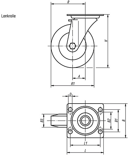 Norelem 95028-10040 LENKROLLE OHNE FESTSTELLSYSTEM, POLYURETHAN, KOMP:STAHL, D=100, B=40 - Norelem 95028-L Lenkrolle