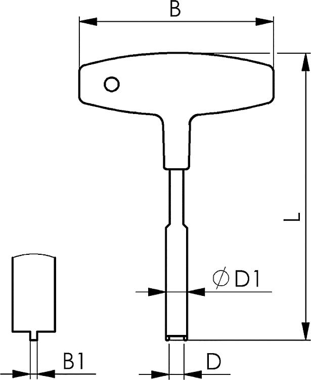 AMF 960-100 Aufsteckschlüssel für Kühlmittelrohr HSK-A, Größe = HSK-A: 100, B: 100, D: 16,2, L: 136 - LE 960 32 Aufsteckschluessel fuer KuehlmittelrohrHSK-A-Skizze