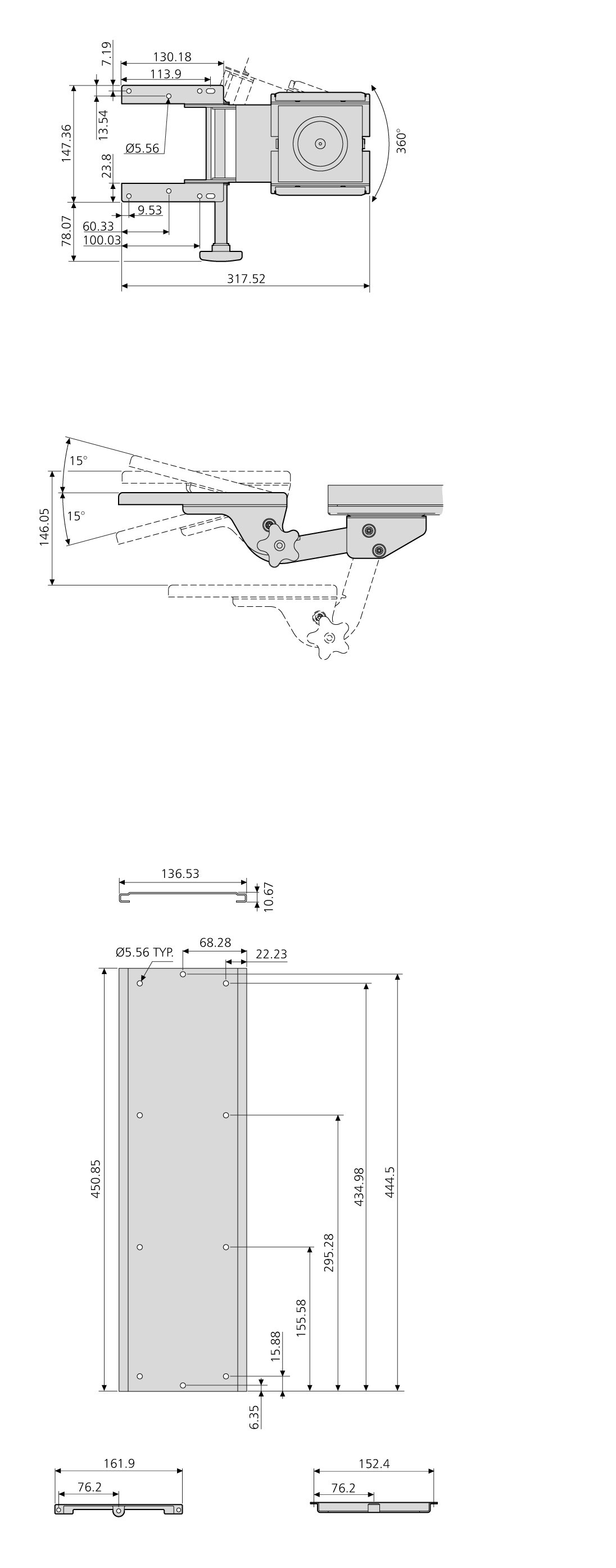 Accuride EGASET-007BK Keyboard-Schwenkarm schwarzer Arm mit Tastaturklemme, Höhe und Neigung können fixiert werden, Neigungseinstellug +/- 15°, !!! Auslaufmodell !!! - EGASET-007