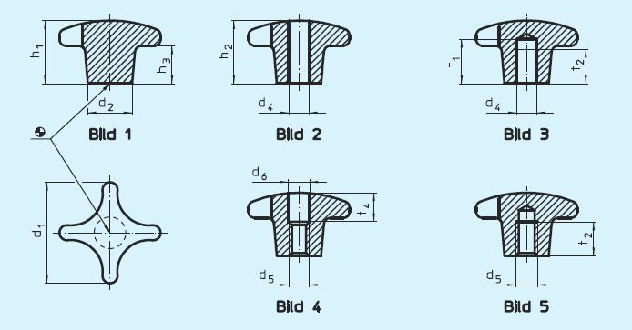 Halder 24620.0240 Kreuzgriff DIN 6335 Grauguss Ø 40 mit glattem Sackloch, Form C - EH 24620 Kreuzgriffe DIN 6335 Grauguss