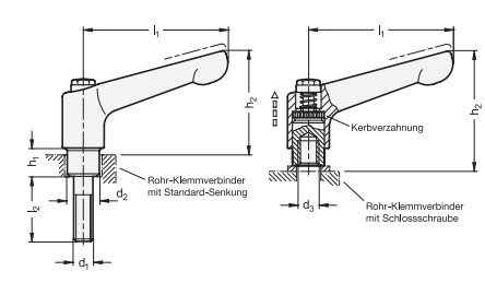 Ganter 911.3-63-M6-20-GS Verstellbare Edelstahl-Klemmhebel, mit Schraube, für Rohr-Klemmverbinder / Verfahrschlitten - GN-911-3-Verstellbare-Edelstahl-Klemmhebel-mit-Schraube-fuer-Rohr-Klemmverbinder-Verfahrschlitten-Sk