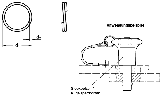 Ganter 111.3-38-BL  Schlüsselringe, Edelstahl, Ringdurchmesser d1: 38, Oberfläche: BL - blank, d2: 2 - GN 111-3 Schluesselringe - Edelstahl - Massblatt