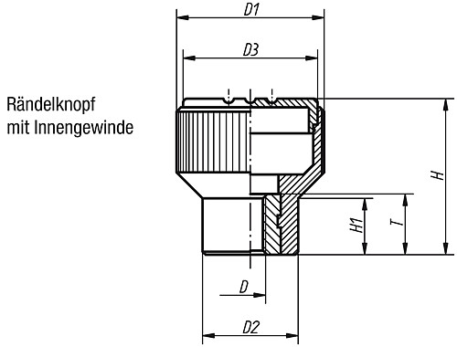 Kipp K0247.0104 NOVO.GRIP RÄNDELKNOPF GR.1  M4     EDELSTAHL,  DECKEL SCHWARZGRAU - KIPP K0247-IG Raendelknoepfe mit Innengewinde