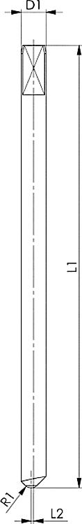 AMF 1560MLN-90R05 Ex00 Markiernadel, Nadel: MLN-90R05 Ex00, L1: 53,5 mm, D1: 3 mm, R1: 0,5 mm - LE 1560MLN Ex00 Markiernadel -Skizze