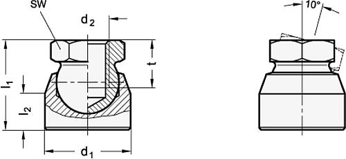 Ganter 346-16-M8 GELENKDRUCKSTÜCK MIT INNENGEWINDE - GN 346 Gelenkdruckstuecke - Stahl-Skizze