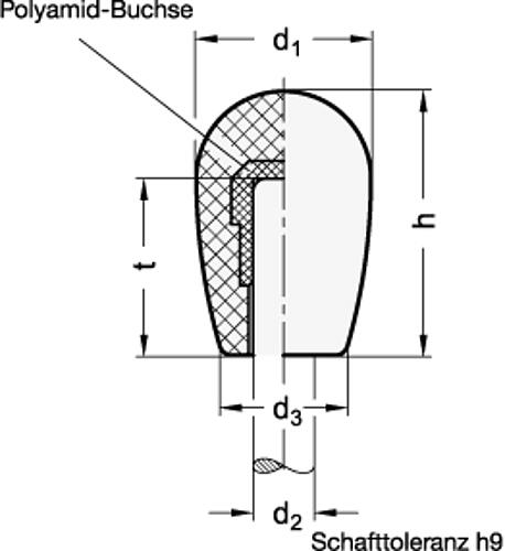 Ganter 719.1-15-B6 ELESA SCHALTKNOPF ZUM AUFSCHLAGEN - GN 719-1 Schaltknoepfe Montage durch Aufschlagen - Kunststoff-Skizze