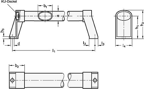 Ganter 334.1-36-200-EL OVALROHRGRIFF, ROHR ELOXIERT - GN 334-1 Ovalrohrgriffe Montage von der Bedienungsseite-Skizze