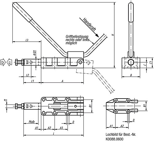 Kipp K0088.0600 SCHUBSTANGENSPANNER, SCHWERE AUSFÜHRUNG, P=600 daN - KIPP K0088 Schubstangenspanner schwere Ausfuehrung