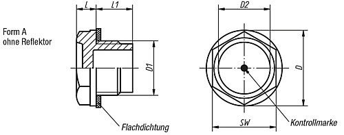 Norelem 28004-120014 ÖLSCHAUGLAS, D=20, D1=G 1/4, FORM A - Norelem 28004-A Oelschauglaeser Form A
