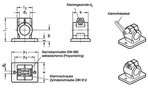 Ganter 146.3-B20-40-2-BL FLANSCH KLEMMVERBINDER - GN 146-3 Flansch Klemmverbinder - Aluminium-Skizze
