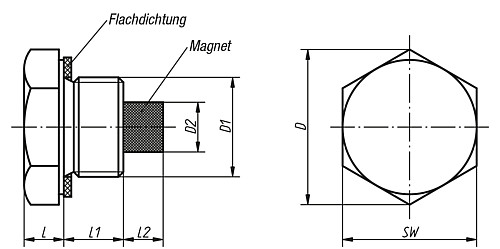 Norelem 28026-21014 ALUMINIUMMAGNETSTOPFEN, D=21,   D1=G 1/4 - Norelem 28026 Aluminiummagnetstopfen
