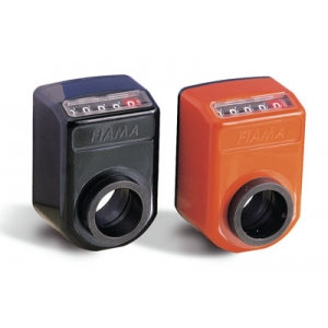 Fiama OP9-C-6,0-SX-30-R mechanische digitale  Positionsanzeigen, Ansicht C frontseitig unten, Steigung 6mm, Anzeige nach 1 Umdrehung 0006,0; SX= links steigend, Hohlwelle 30H7, Farbe R= orange, Drehmomentstütze5 - LE70063 OP9