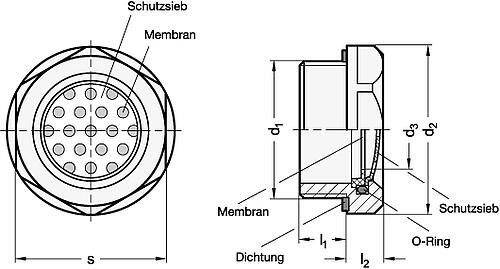 Ganter 7404-AL-G1-1,2 Belüftungs  / Entlüftungsmembranen - GN 7404 Belueftungs - Entlueftungsmembranen-Skizze