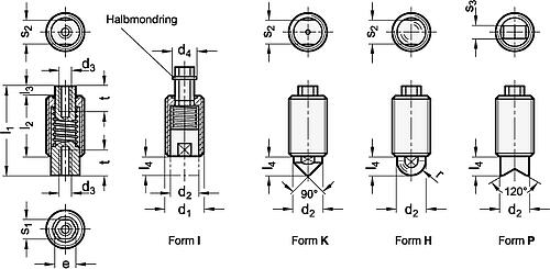 Ganter 513-M12X1,5-H-1 FEDERELEMENT M.HALBKUGEL, FEDERDR.NORMAL - GN 513 Federelemente-Skizze