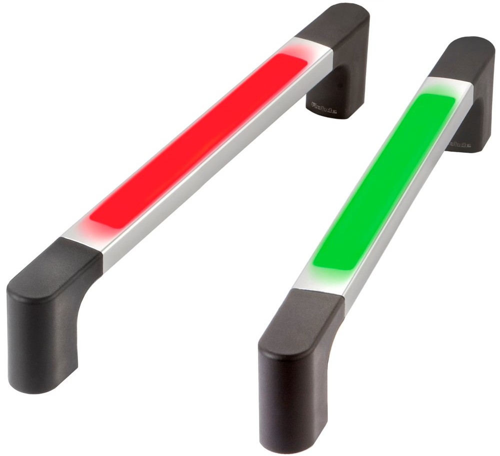 Leschhorn FG4-LL11.375.11 Funktionsgriffe mit 1 Drucktaster (Wechsler) und dreifarbig LED Beleuchtung, A 375. naturfarben eloxiert - LE FG4-LL Funktionsgriffe mit dreifarbig Griffsteg