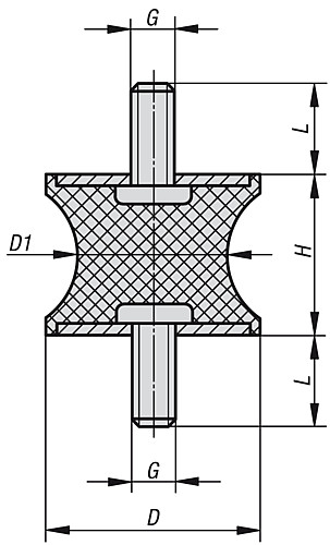 Kipp K0567.01001057 GUMMI METALL PUFFER TYP AT, D=10, H=10 - KIPP K0567 Gummi Metall Puffer Typ AT tailliert